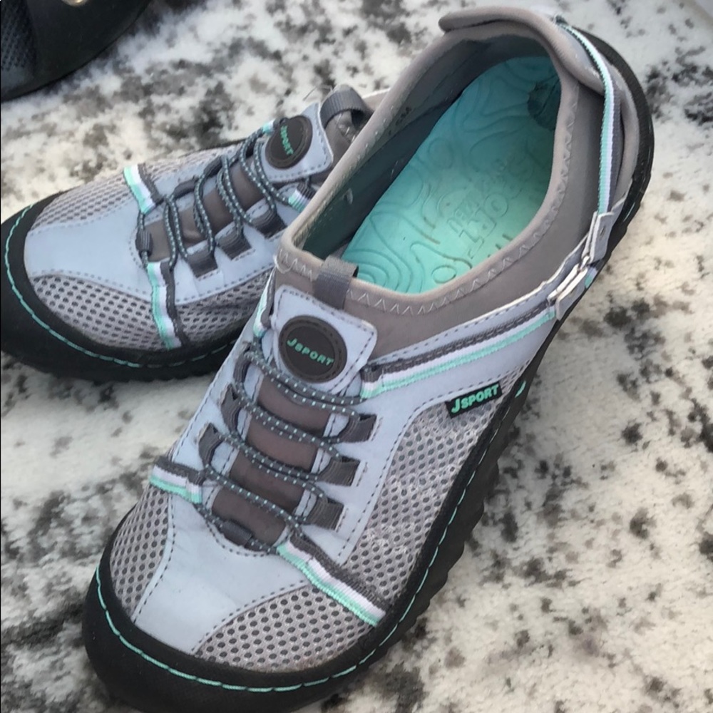 Silver aqua slide on Jsport gym shoe